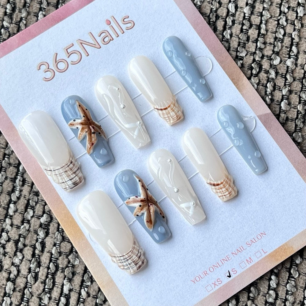 Ocean Breeze 3D Starfish Press-On Nails