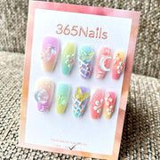 365nails: 별하늘의 꿈 – 3D 참 장식 수제 아몬드형 네일