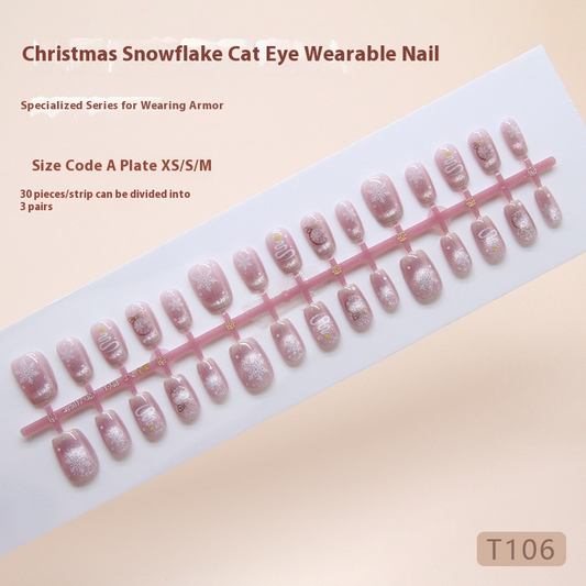 Nail Tips  prefabricated nail Christmas snowflake atmosphere cat eye girl fashion versatile autumn and winter manicure removable 30 pieces｜365nails