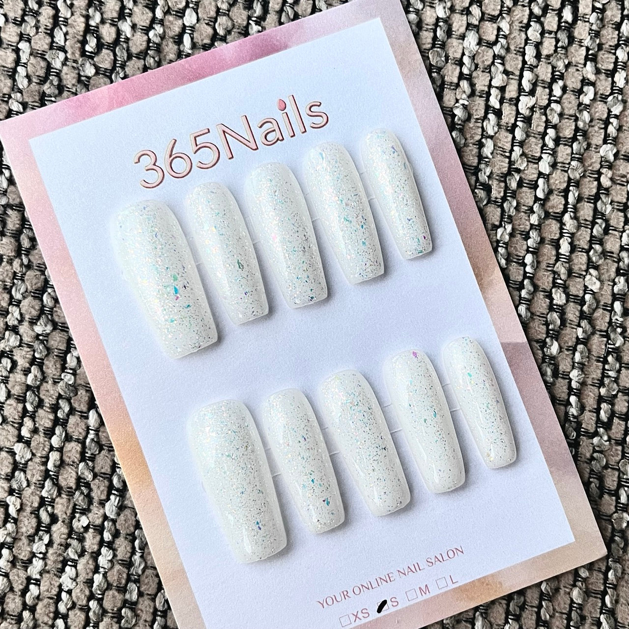 White Glitter Squoval Press-On Nails