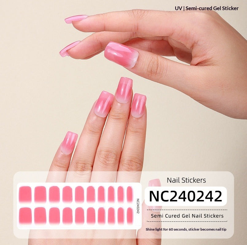 Semi-Cured Gel Nail Strips Gradient French Soft Pink Glossy Set (MOQ=3)