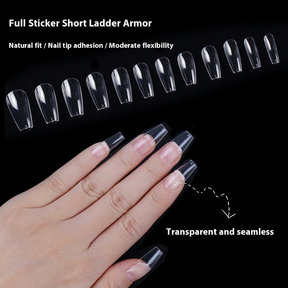 Nail Tips Hot-selling transparent short ladder nail pads 504 pieces C arc seamless nail pads full stickers trapezoidal fake nail press on nails pads