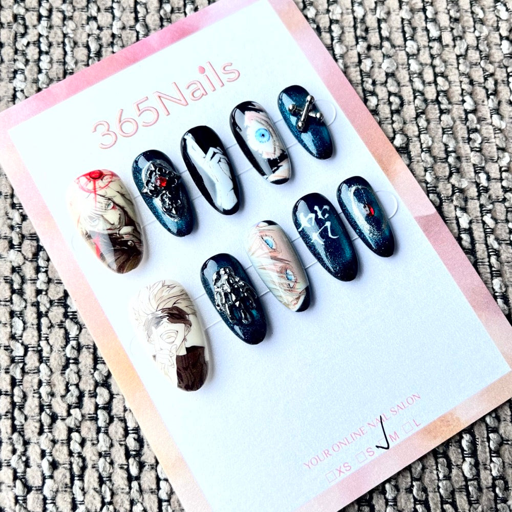 365nails: "Jujutsu Kaisen Gojo & Geto" – Handmade Short Almond Press-On Nails