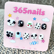 365nails: "Panda Playdate" – 3D Paw & Cherry Handmade Short Square Nails