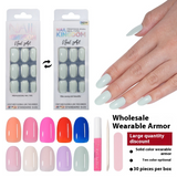 Popular solid color press on nails advanced sense versatile patch nail art short oval removable fake nail piece wholesale