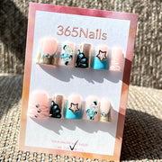 365nails: 천상 시크 – 3D 스타 & 플로럴 수제 스퀘어형 네일