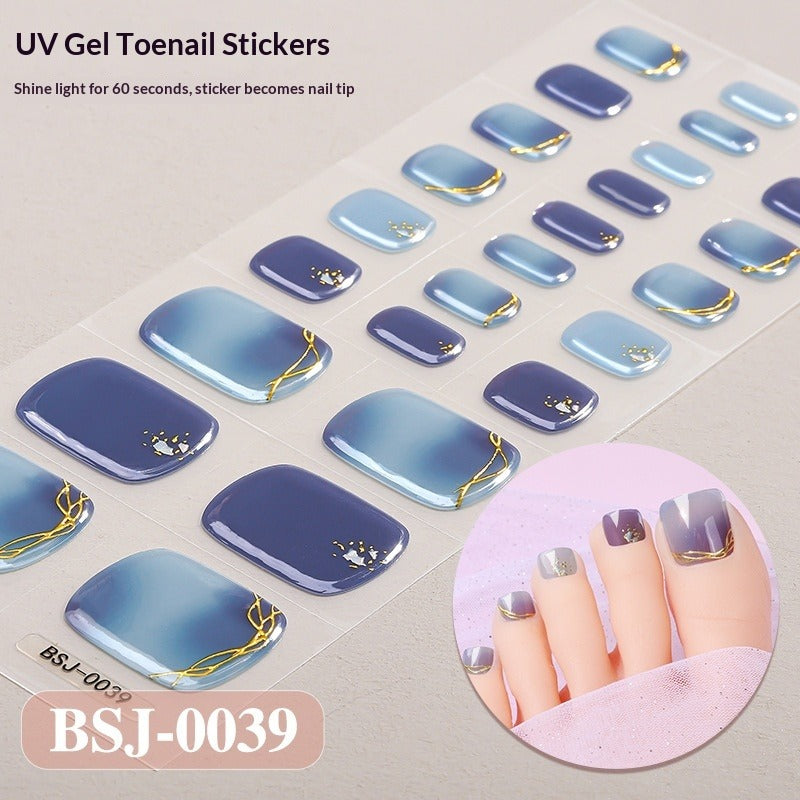 Semi-Cured Gel Nail Strips Toe Nails Gradient Bloom Glitter Glossy Set (MOQ=3)