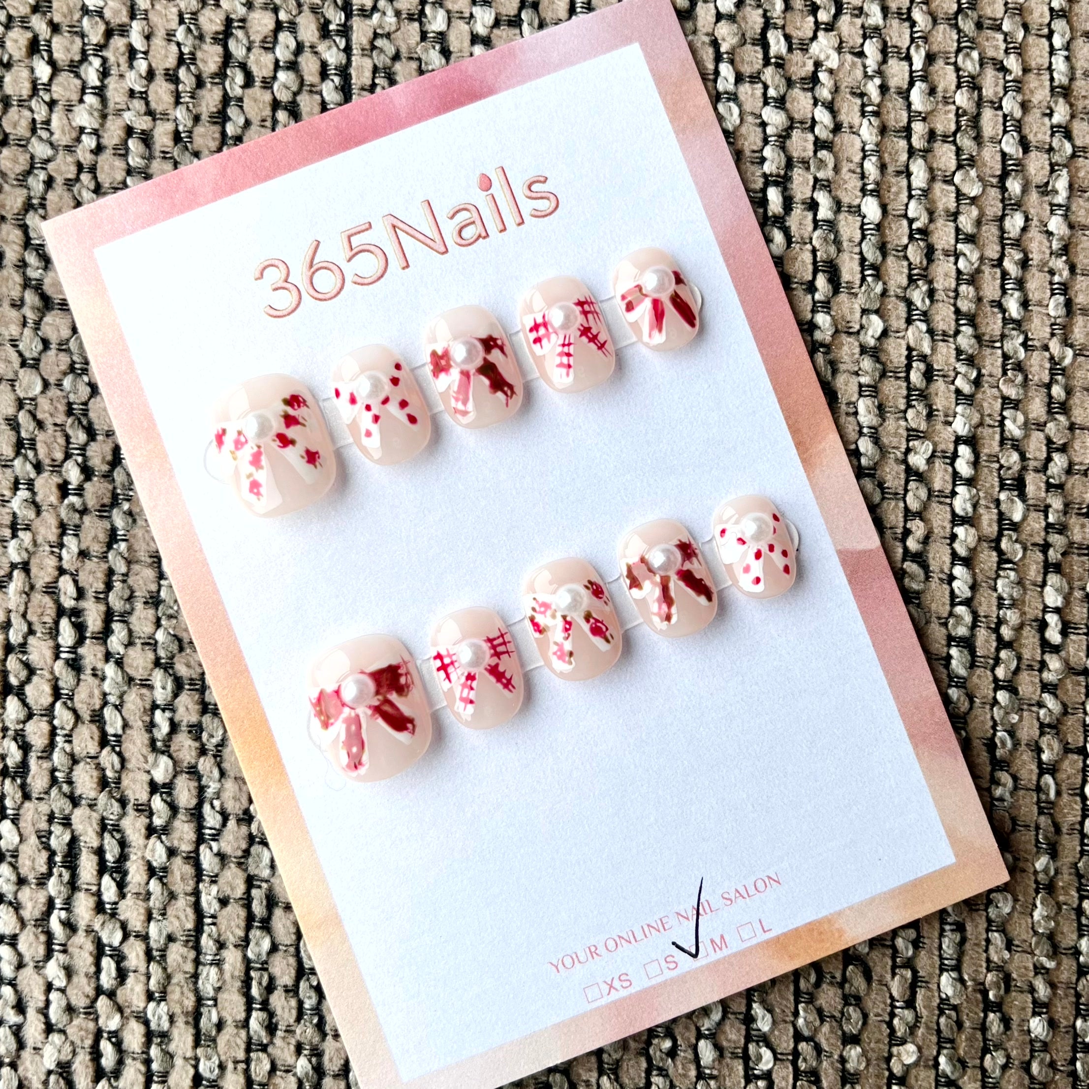 365nails: "Cherry Blossom Ribbon" – 3D Bow & Floral Handmade Short Almond Nails