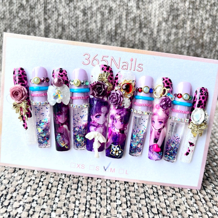 365nails: "Wild Rose" – 3D Leopard Print Handmade Coffin Nails-5.5cm