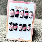365nails: "Midnight Blossom" – 3D Floral Handmade Square Nails