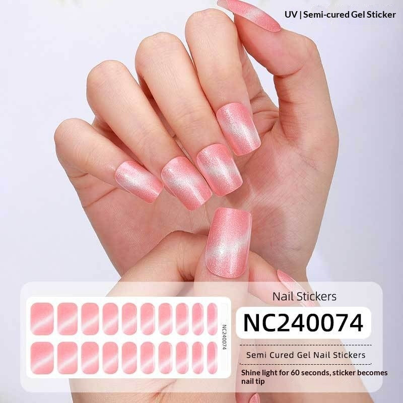 Semi-Cured Gel Nail Strips Sparkle Cat Eye Pearl Glossy Design (MOQ=3)