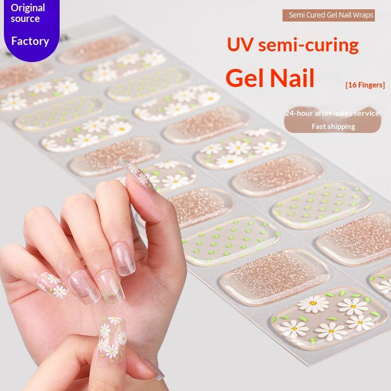 Semi-Cured Gel Nail Strips Foil French Gold Pink Gradient Glossy Set (MOQ=3)