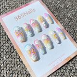 Sweet & Dopamine: "Cotton Candy Sky" – Pastel Pink Blue Yellow Ombre, Sugar Glitter, 3D Cloud & Star Moon Press-on Nails