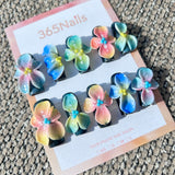 Sculpted Flora: "Midnight Glazed Garden" – 3D Multi-Color Gradient Flowers on Black Square Nails