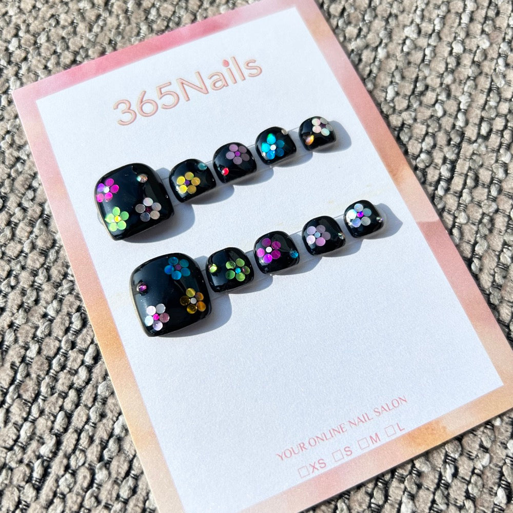 365nails: "dark floral pop" – handmade press-on toenails / pedicure