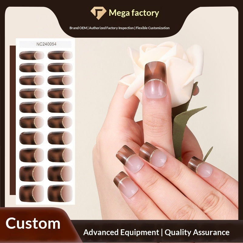 Semi-Cured Gel Nail Strips Foil French Gold Pink Gradient Glossy Set (MOQ=3)