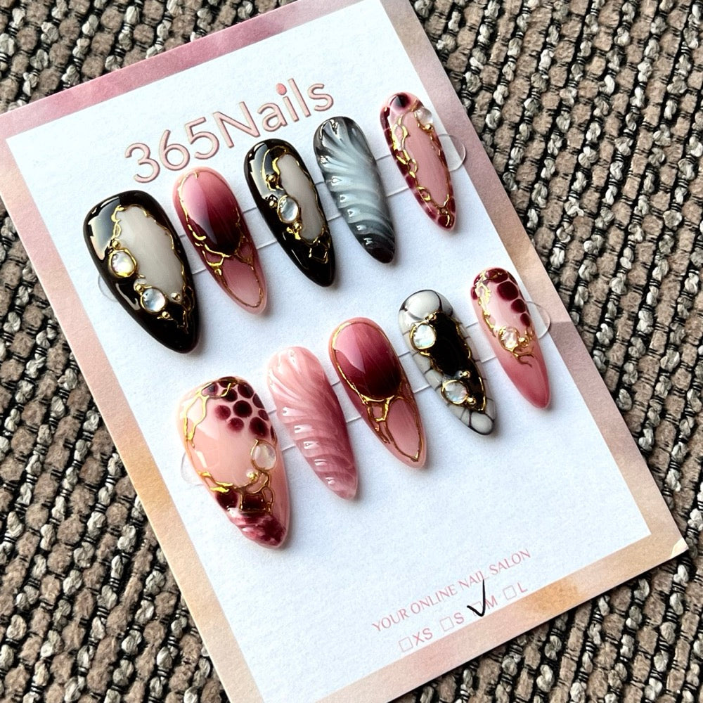 Burgundy Leopard Pearl - Wine Animal Print Press-On Nails