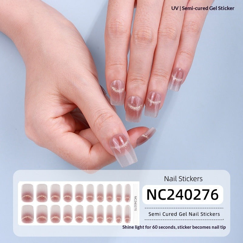 Semi-Cured Gel Nail Strips Sparkle Smiley Cat Eye Glossy Design (MOQ=3)