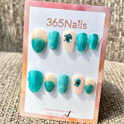 365nails: "Ocean Wave Sapphire" – Handmade Short Oval Press-On Nails