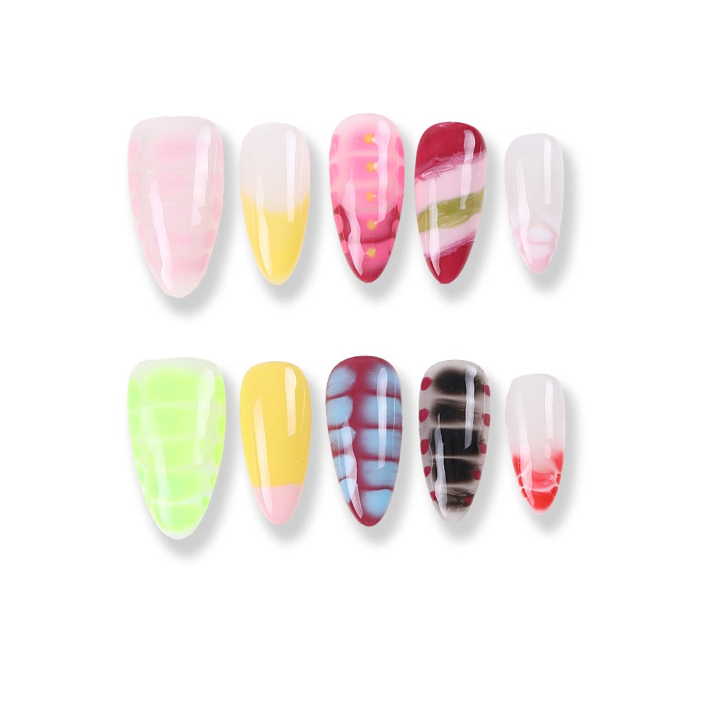 365Nails Candy Glass Press-On Nails Jelly Gradient French with Hand-Painted Ripples  Tags