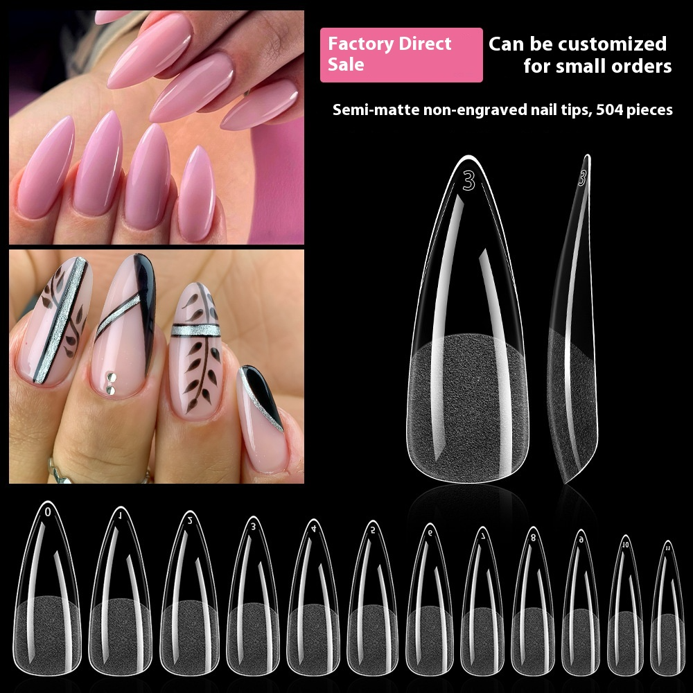 Nail Tips Semi-matte nail pads,  water drop nail pads 504 pieces, boxed non-engraving and grinding ultra-thin and non-marking fake nail patches, nail pads