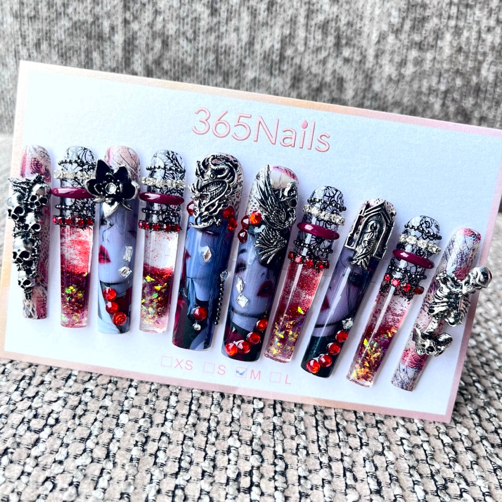 365nails: "Gothic Romance" – 3D Character Art Handmade Coffin Nails-5.5cm