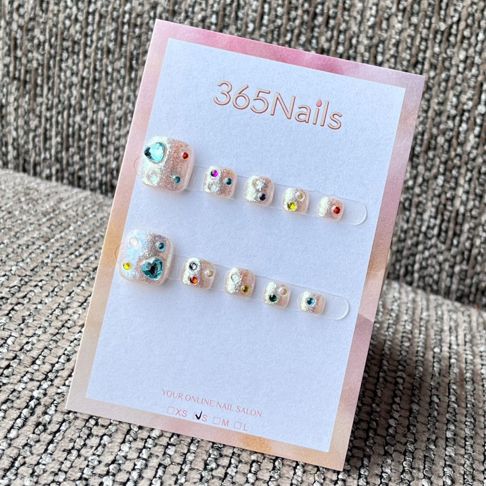 Blush Iridescent Gem Press-On Toenails