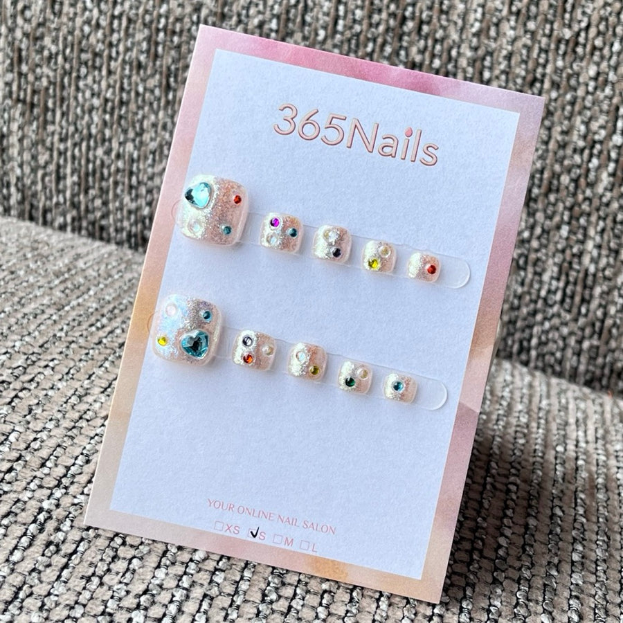 Blush Iridescent Gem Press-On Toenails