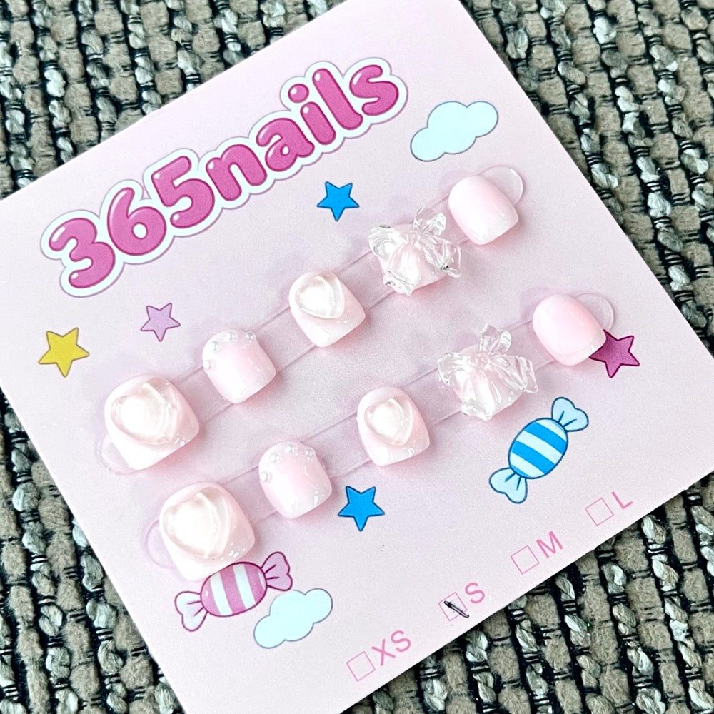 365nails: "Blush Rose Petals" – 3D Floral Bow Handmade Short Square Nails