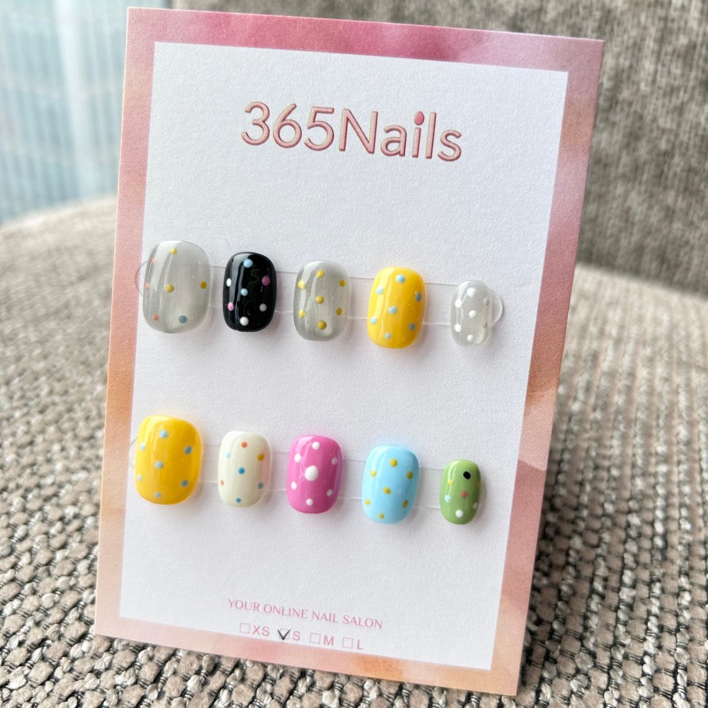 Cartoon & Dopamine: "Confetti Pop" – Colorful Polka Dot Mix & Match Short Square Nails