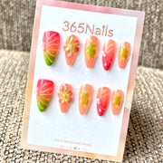 Dégradé floral coucher de soleil — ongles faits main ultra-doux à ajustement flexible — vente en gros (MOQ=100)