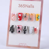 Punk Stars x Metallic Silver Jewelry Red and Yellow Color Blocking Press On Nail