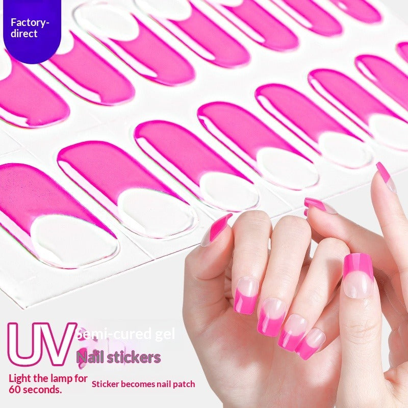 Semi-Cured Gel Nail Strips Colorblock Glitter Shimmer Glossy Design (MOQ=3)