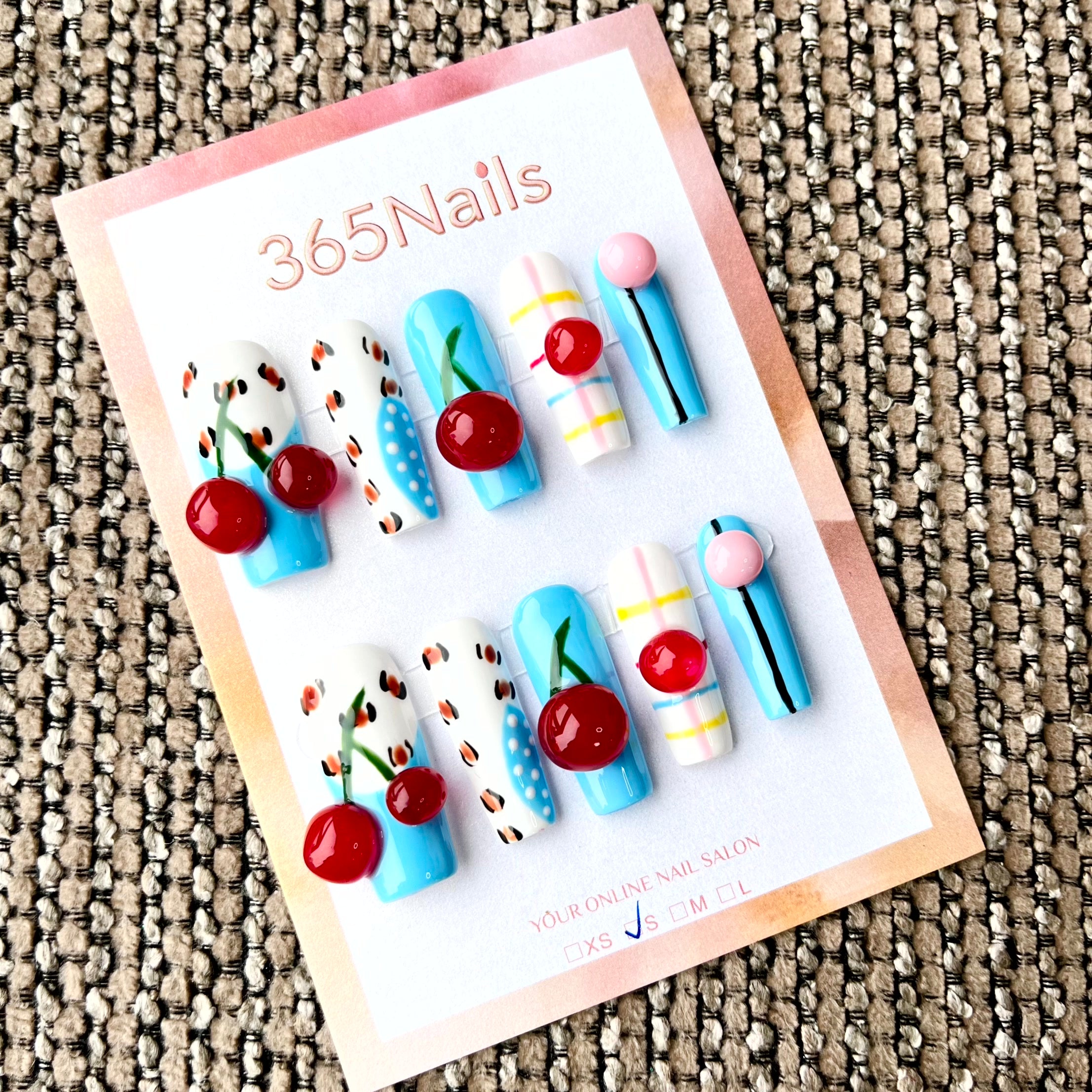 Sweet Summer: "3D Cherry Leopard" – Long Coffin Press-on Nails