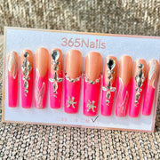 365nails: "Pink Nude Rhinestone" – Handmade Long Trapezoid Press-On Nails