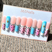 365nails: "Pastel Wild" – 3D Rhinestone & Animal Print Handmade Medium Almond Nails