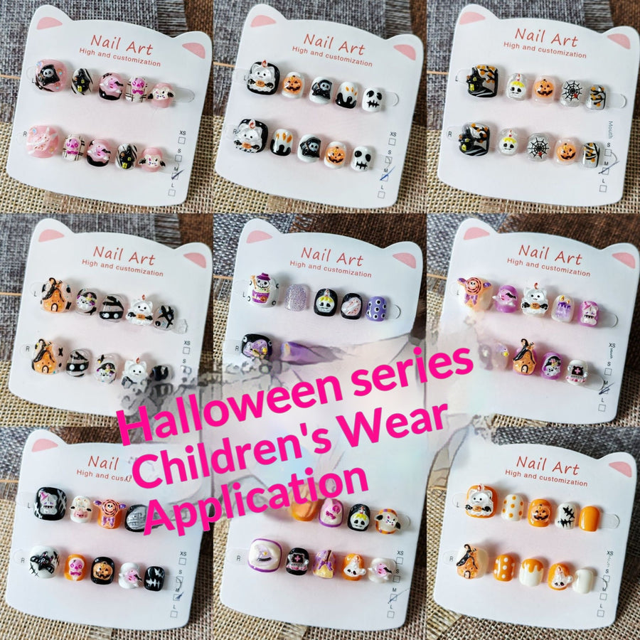 365nails-Spooky Halloween Kids Series: "Halloween Animal Parade" – Short Square Kids Nail Art