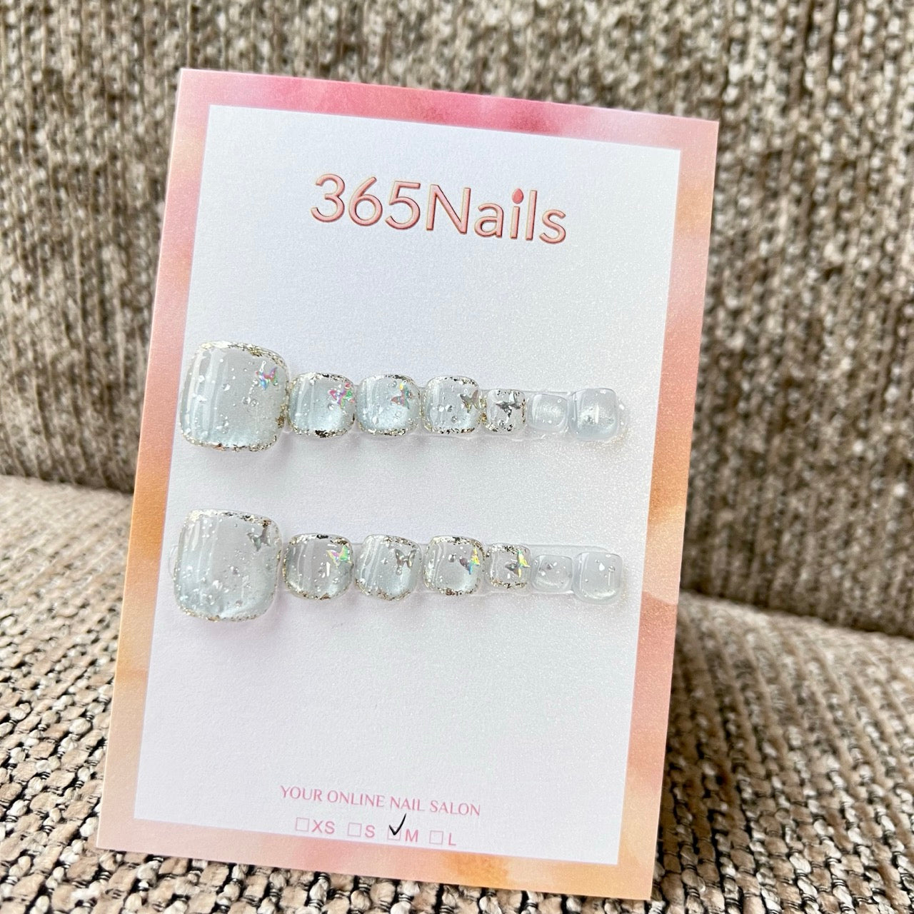 365nails: "moonlight white shattered glitter" – handmade press-on pedicure