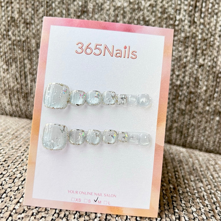 365nails: "moonlight white shattered glitter" – handmade press-on pedicure