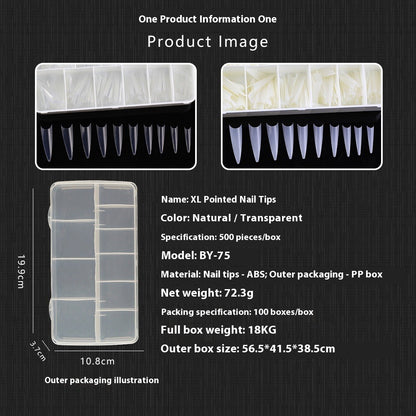 Nail Tips new ghost tip nail pads 500 pieces boxed super long pointed fake nail patches transparent semi-sticker nail pads wholesale