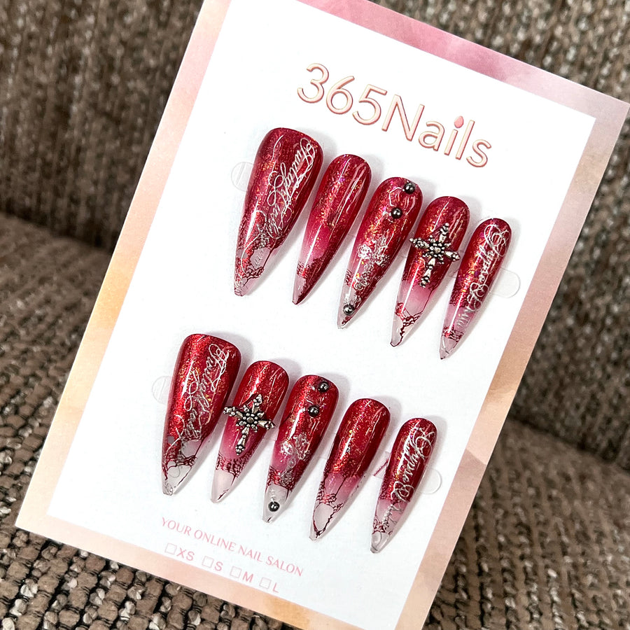 Scarlet Crystal - Red Gem Press-On Nails