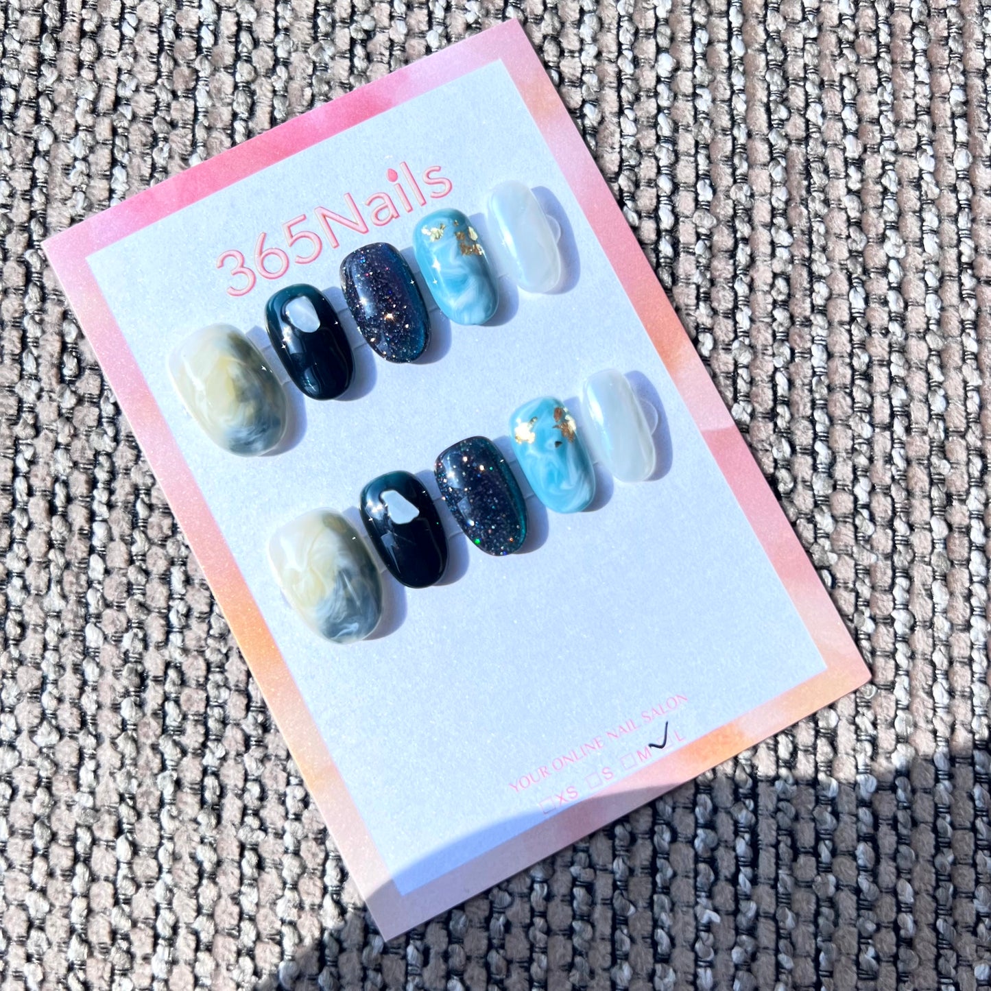 365nails: "Teal Nebula Marble" – Deep Jade & Galaxy Black Handmade Squoval Nails