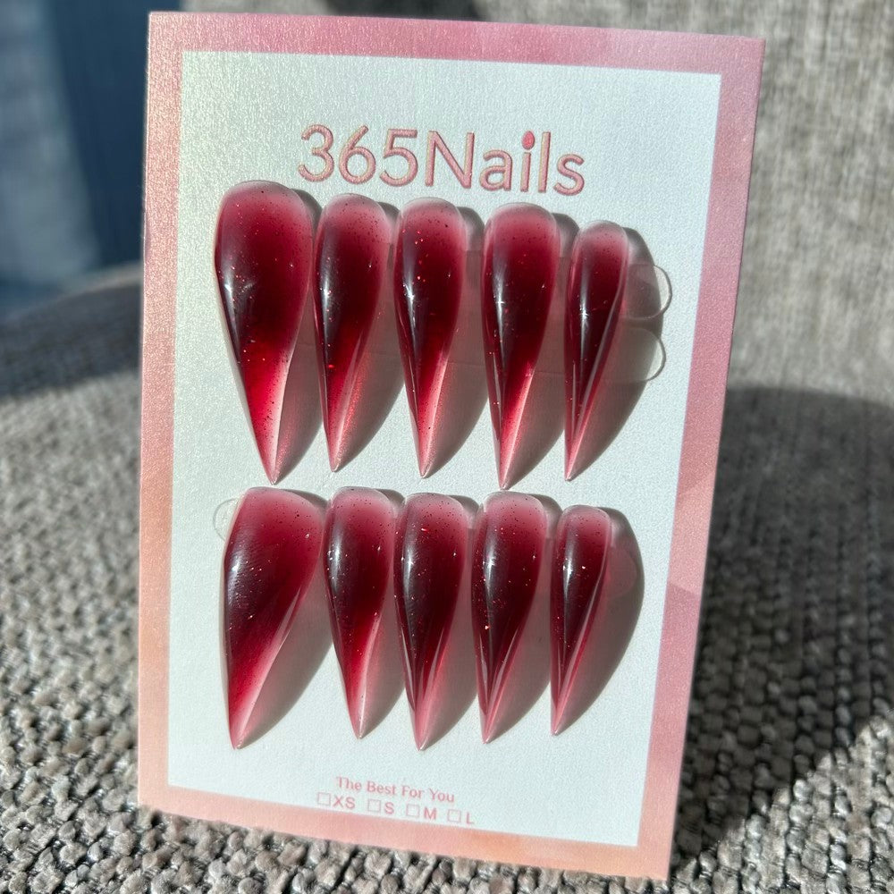 Wine Fizz Dragon Claw Stiletto Jelly Red Gradient Premium Handmade Dragon Nail