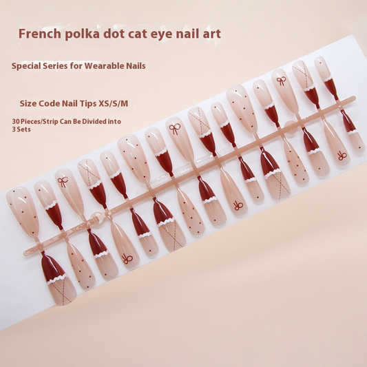 Nail Tips  prefabricated nail iced tea burst Christmas red French polka dot bow cat eye  removable and wearable｜365nails
