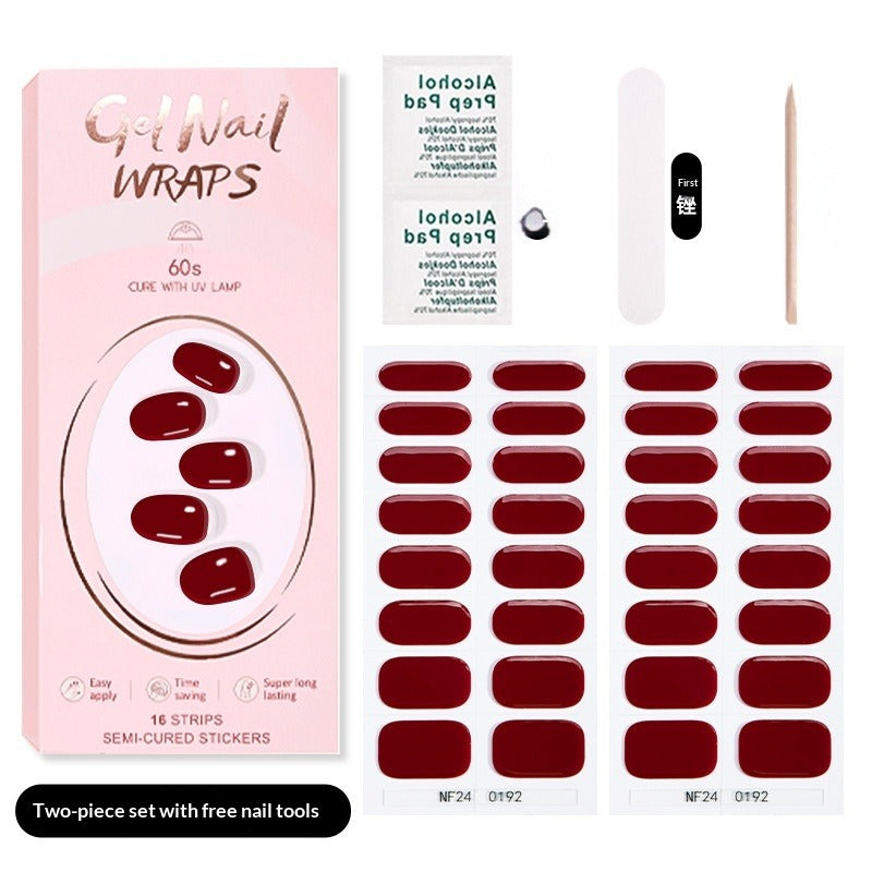 Semi-Cured Gel Nail Strips Pure Solid Glitter Glossy Design (MOQ=3)