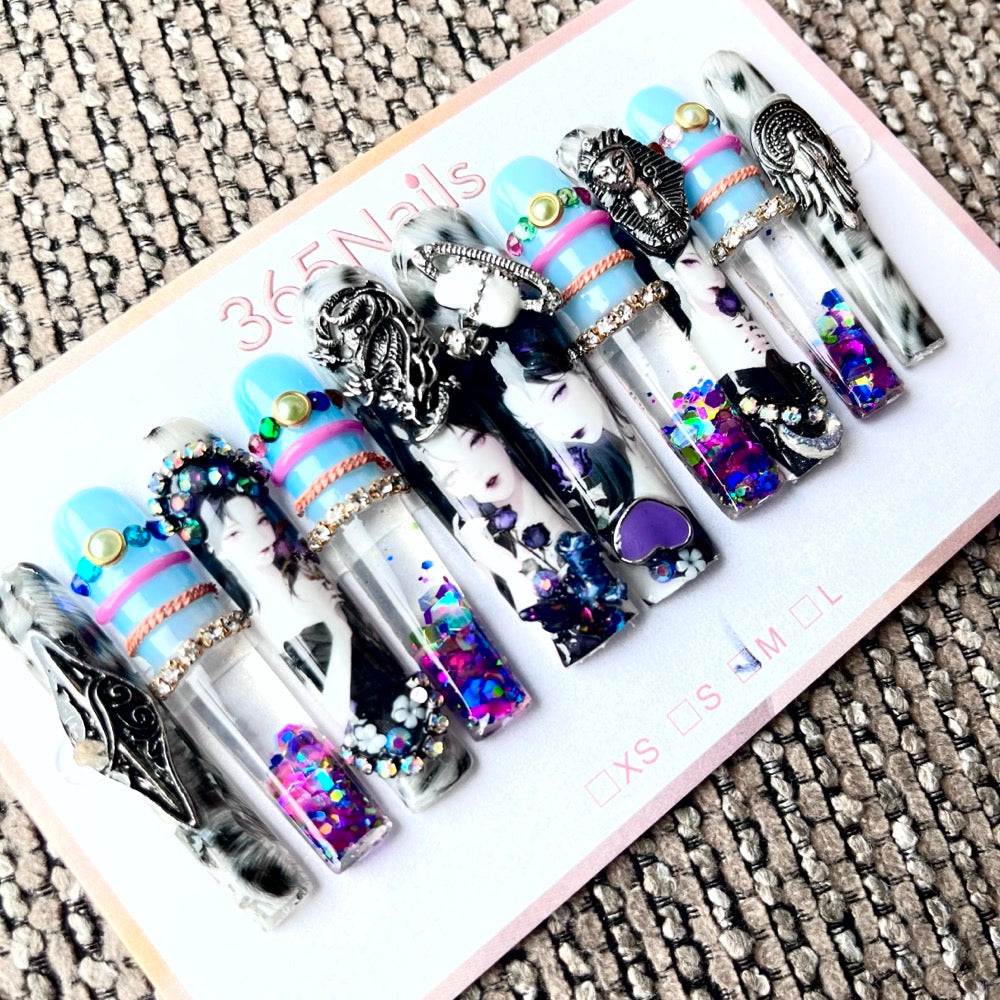 365nails: "Gothic Masquerade" – 3D Figure Art Handmade Coffin Nails-5.5cm