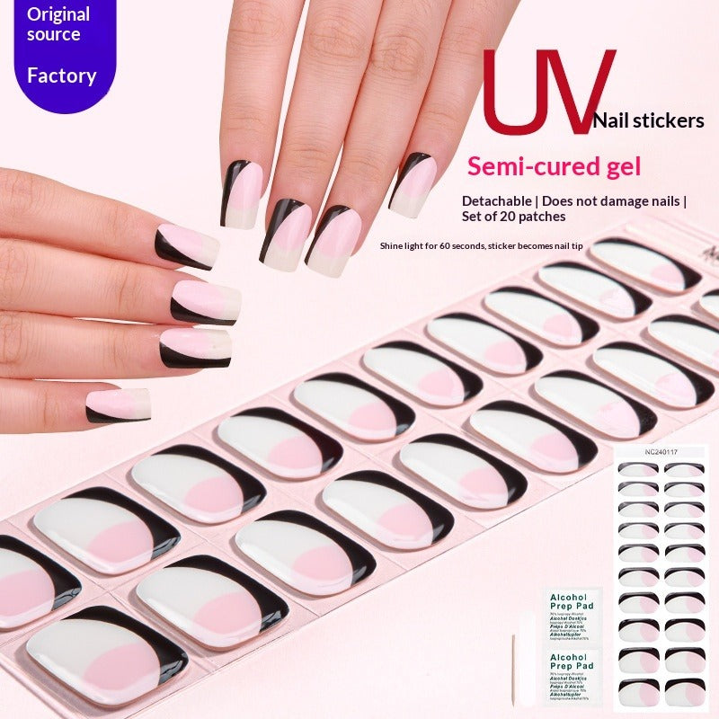 Semi-Cured Gel Nail Strips French Pastel Tips Soft Gradient Glossy Set (MOQ=3)