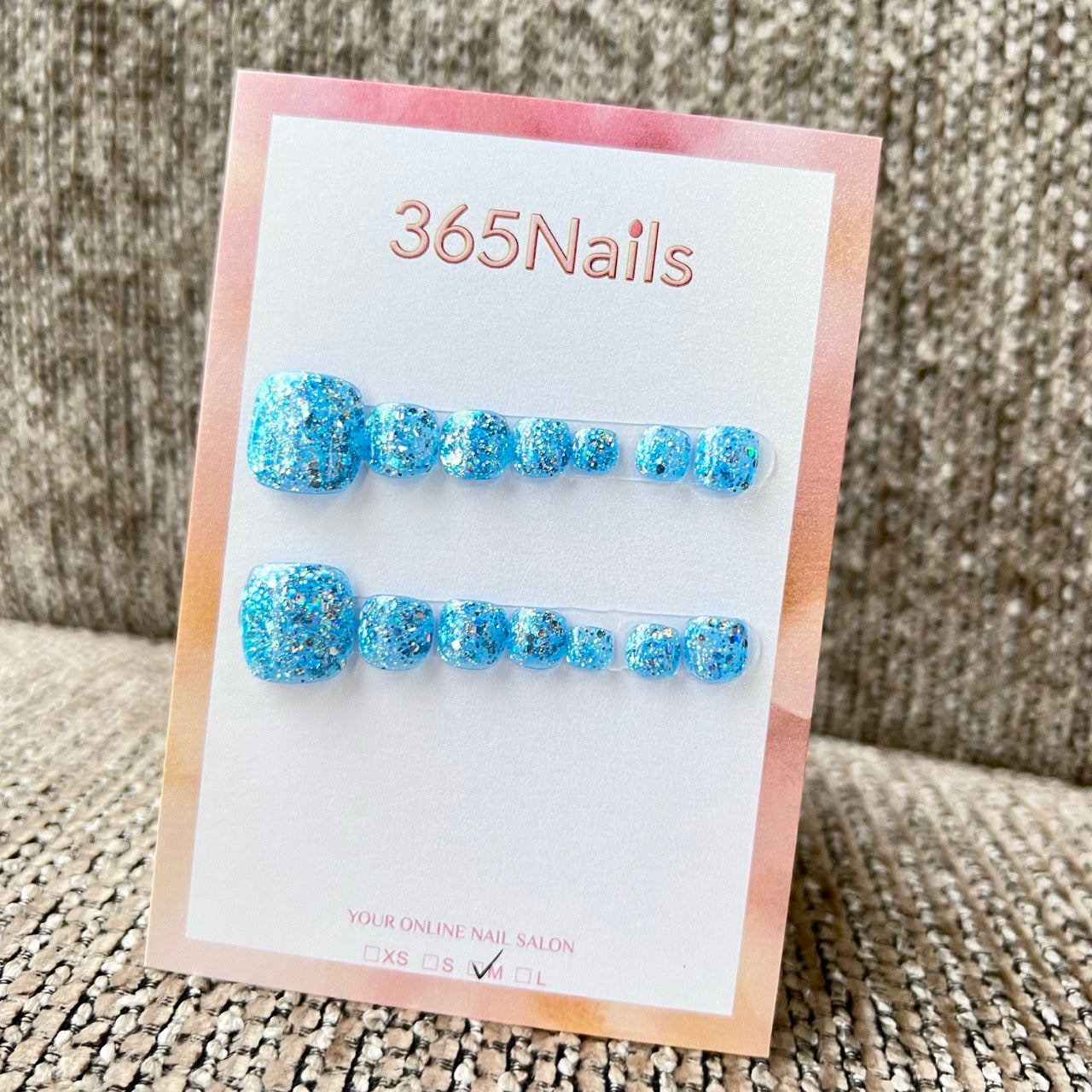 365nails: "sky blue shattered glitter" – handmade press-on pedicure