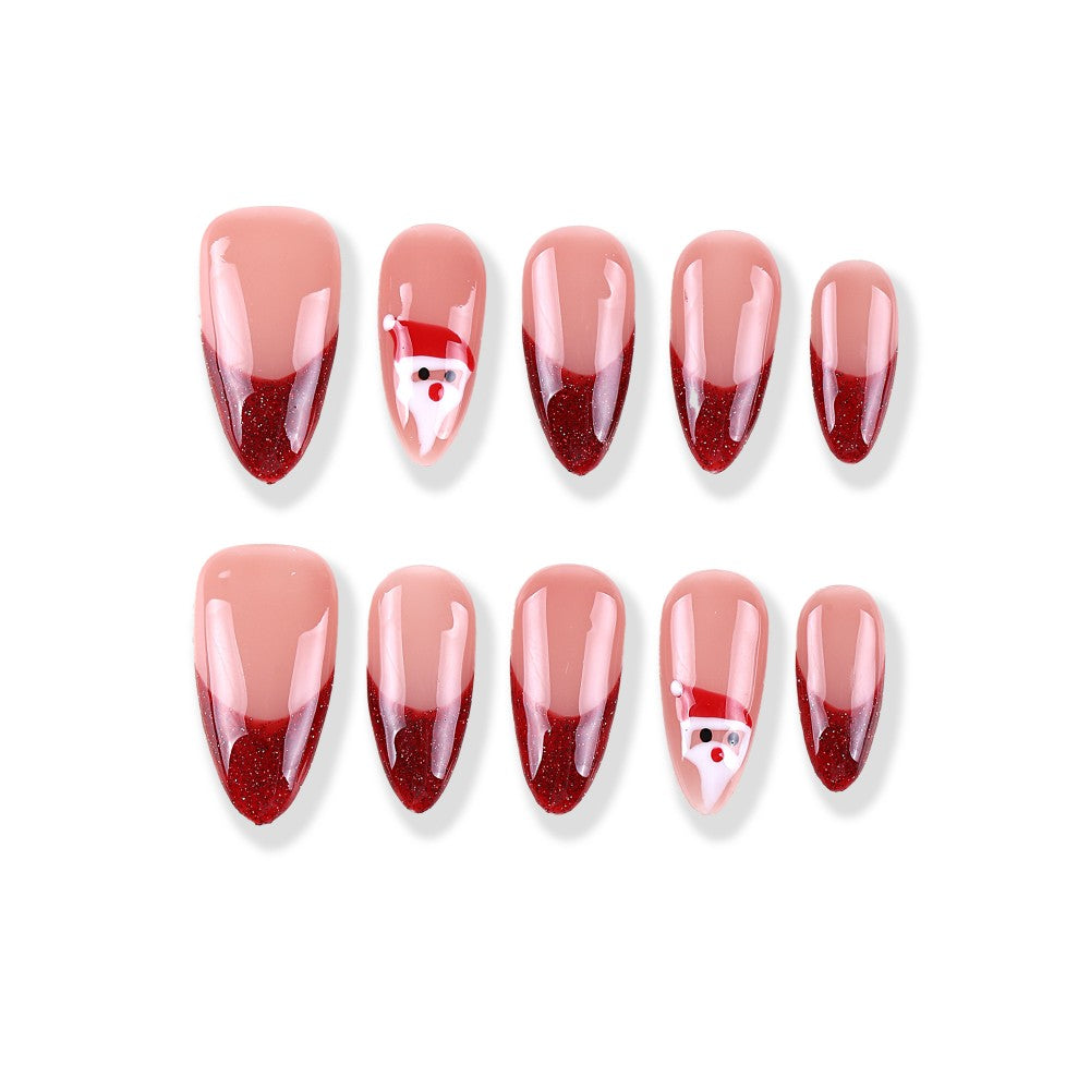 Burgundy French Santa Claus Medium Almond press on nail