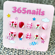 365nails: "Tulip Garden" – 3D Floral & Plaid Handmade Short Square Nails